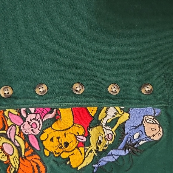 Vintage Pooh Tigger Piglet Hunter Green Henley Sz Medium Rabbit LS - Picture 8 of 8